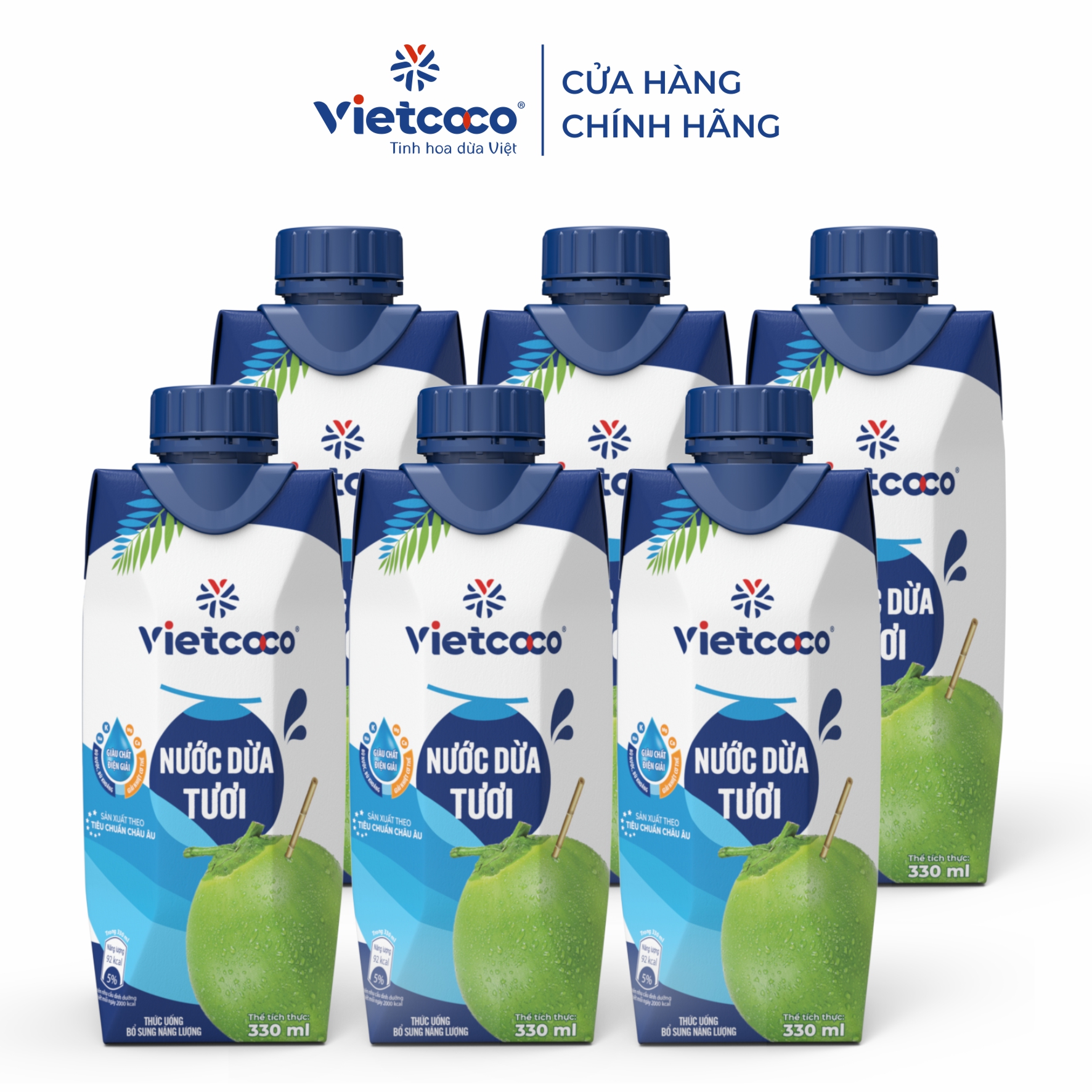 Combo 6 hộp Nước dừa tươi VIETCOCO - Hộp giấy 330ml
