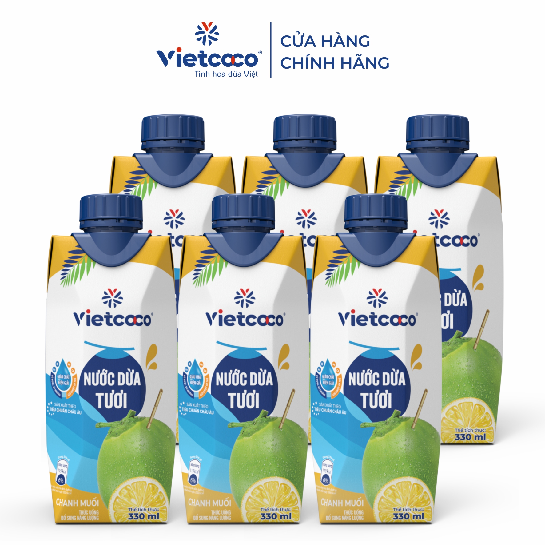 Combo 6 hộp Nước dừa tươi chanh muối VIETCOCO - Hộp giấy 330ml