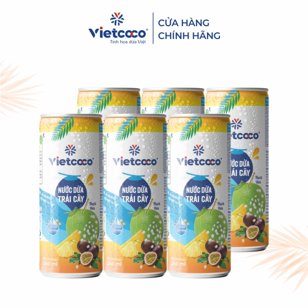 Combo 6 lon NƯỚC DỪA TƯƠI TRÁI CÂY VIETCOCO 240ML