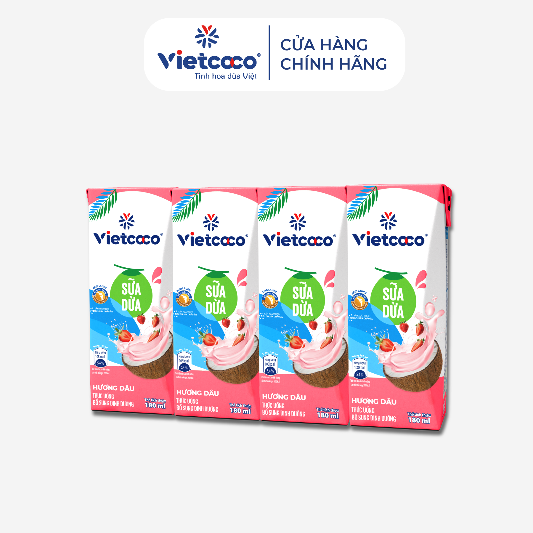 [Lốc 4 hộp] Sữa dừa Vietcoco UHT 180ml Hương Dâu