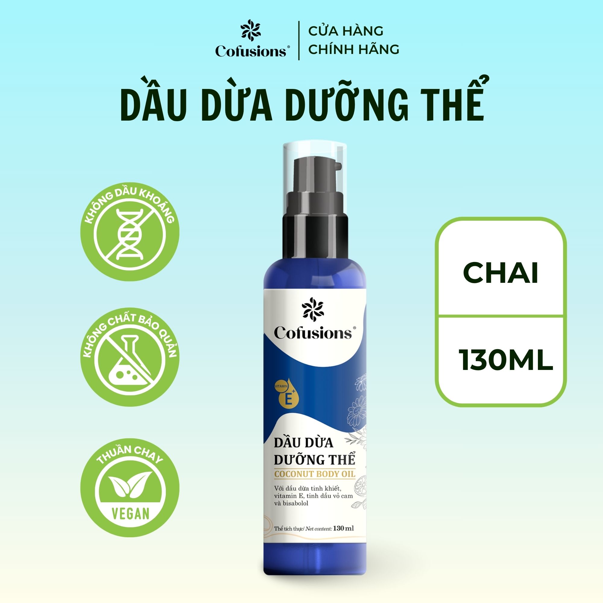 Dầu dừa dưỡng thể Cofusions - Chai 130ml - Coconut Body Oil - Chăm Sóc Dưỡng Ẩm Da