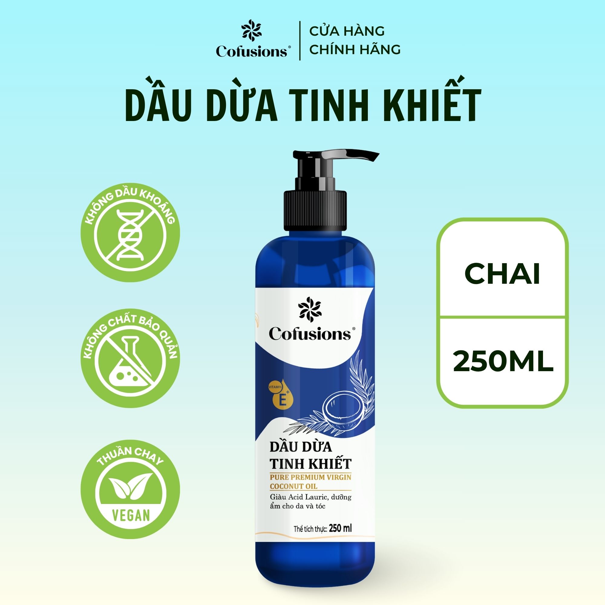 Dầu dừa tinh khiết mỹ phẩm Cofusions - Chai 250ml - Coconut Oil