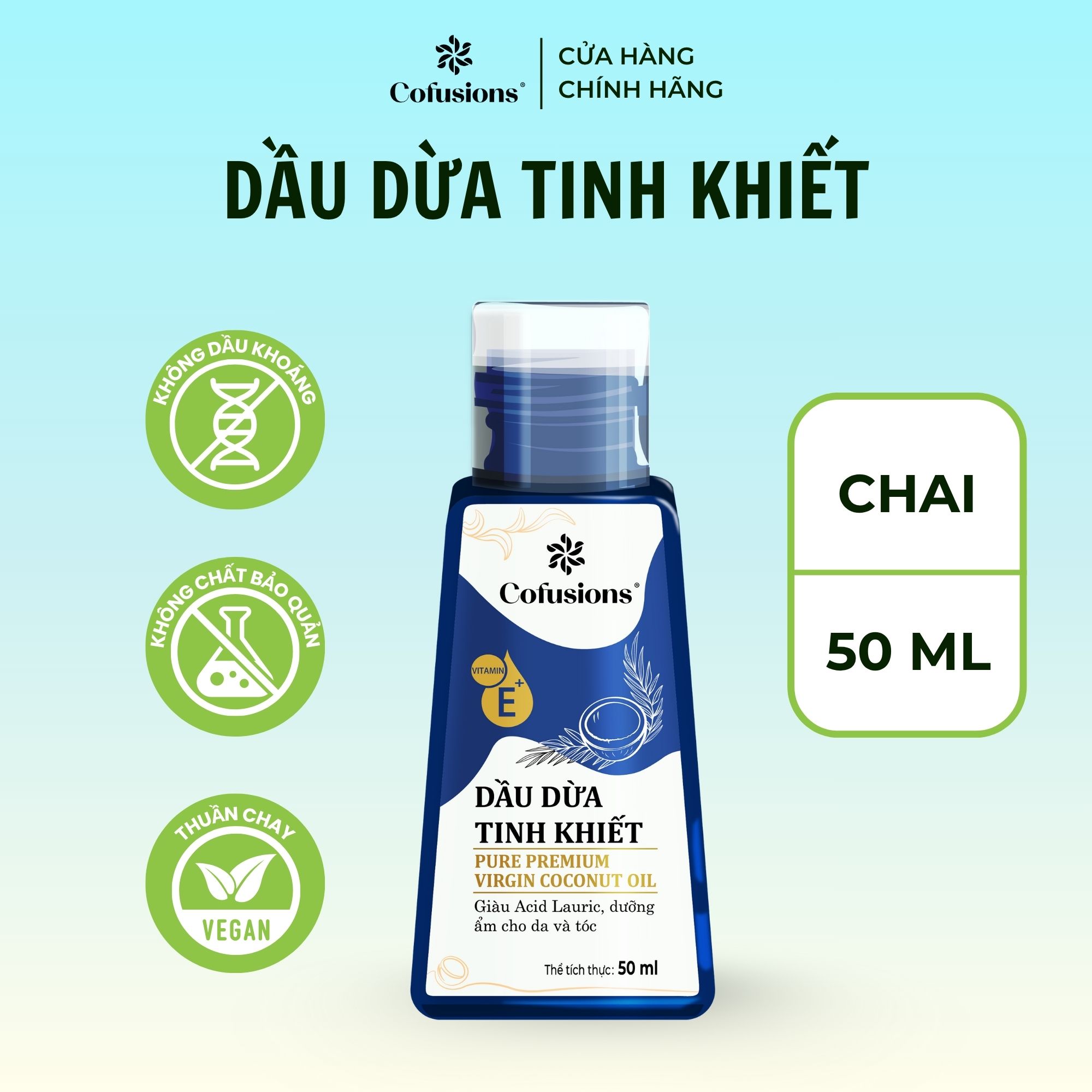 Dầu dừa tinh khiết mỹ phẩm Cofusions - Chai 50ml - Coconut Oil