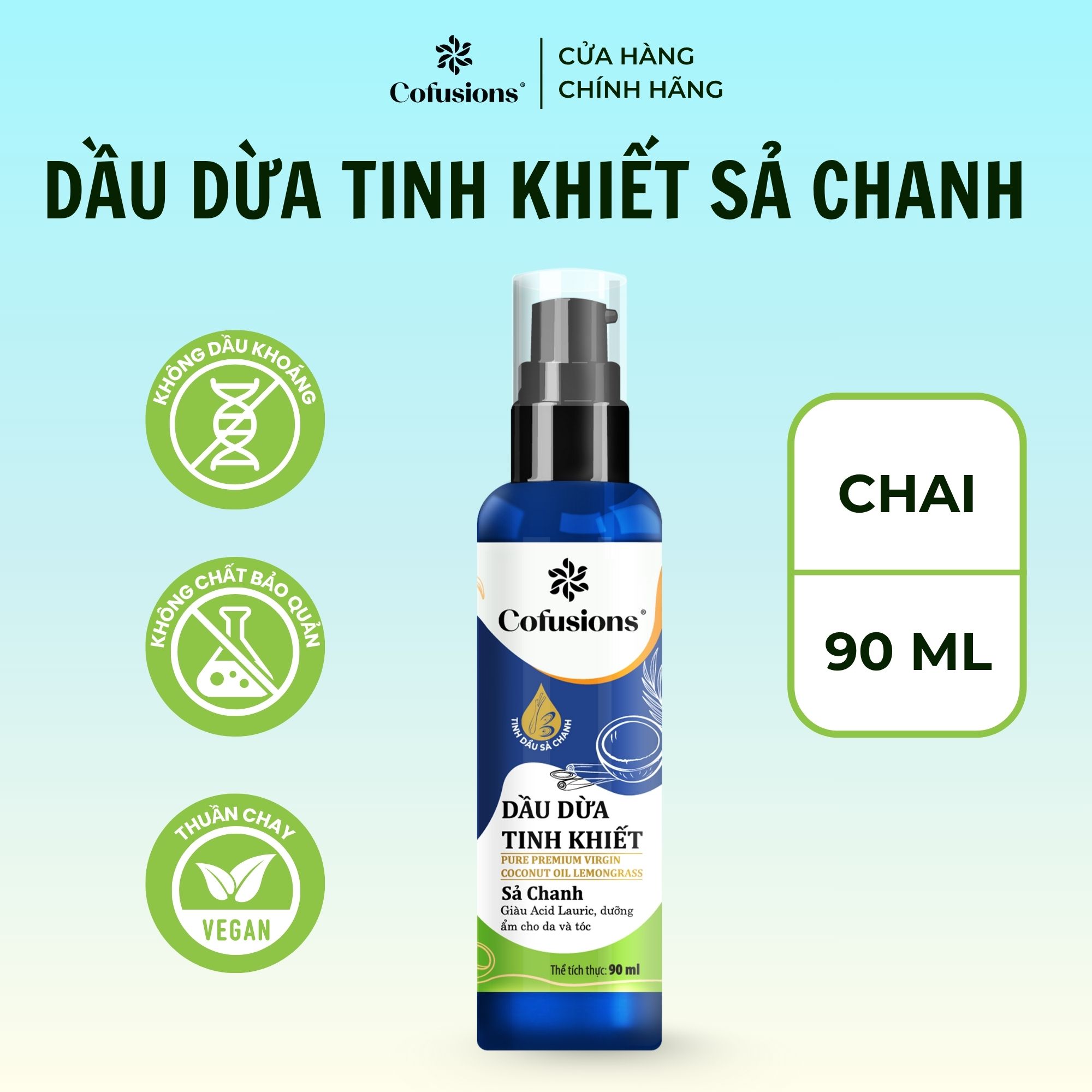 Dầu dừa tinh khiết mỹ phẩm hương sả chanh Cofusions - Chai 90ml - Coconut Oil