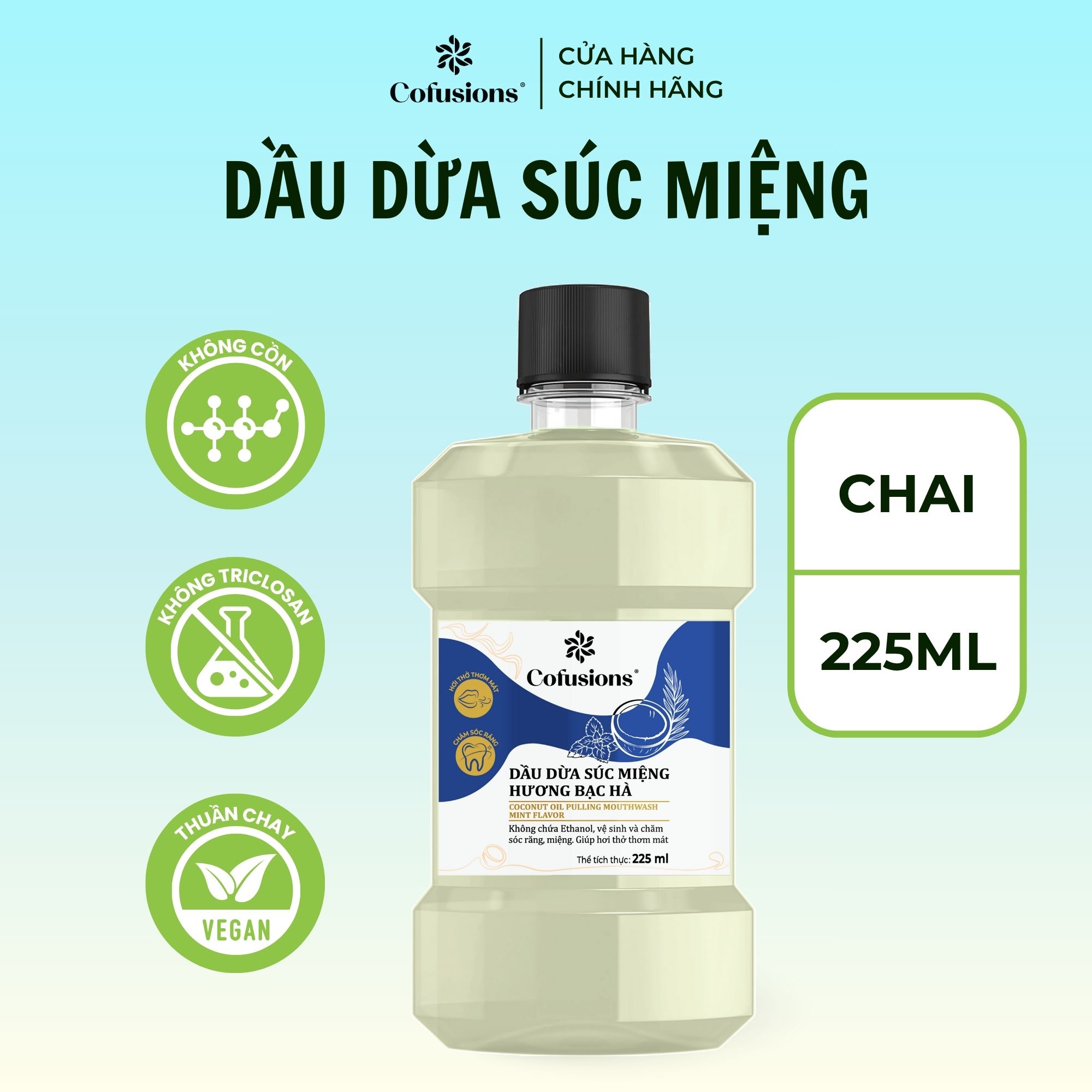 Dầu dừa súc miệng Hương Bạc Hà thơm mát Cofusions - Chai 225ml