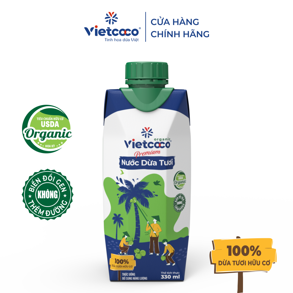 Nước dừa tươi Premium Organic VIETCOCO - Hộp giấy 330ml