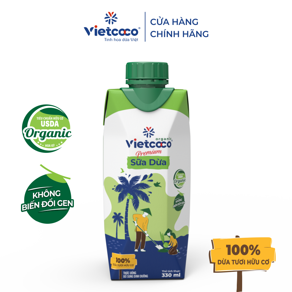 Sữa Dừa Premium Organic VIETCOCO - Hộp giấy 330ml
