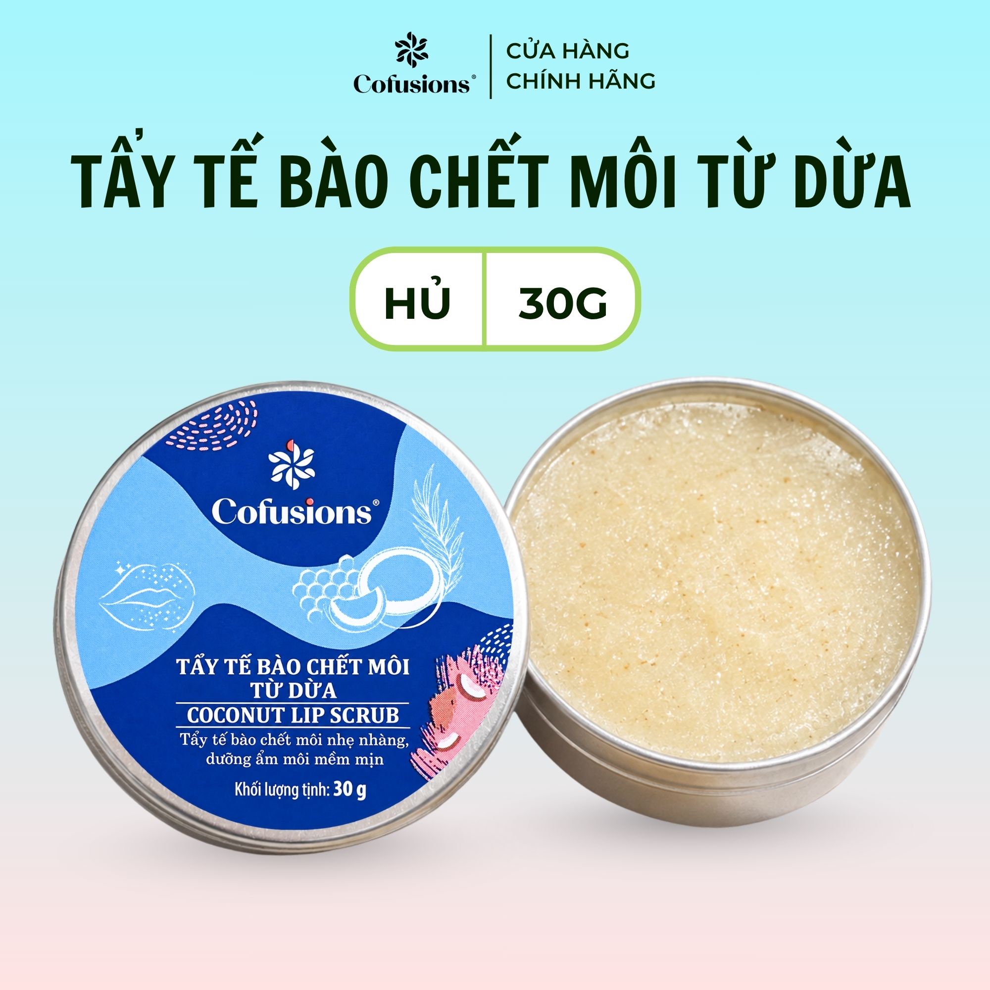 Tẩy Tế Bào Chết Môi Từ Dừa Cofusions 30g - Coconut Lip Scrub - Tẩy Tế Bào Chết, Dưỡng Ẩm Môi, Hỗ trợ giảm thâm, môi hồng