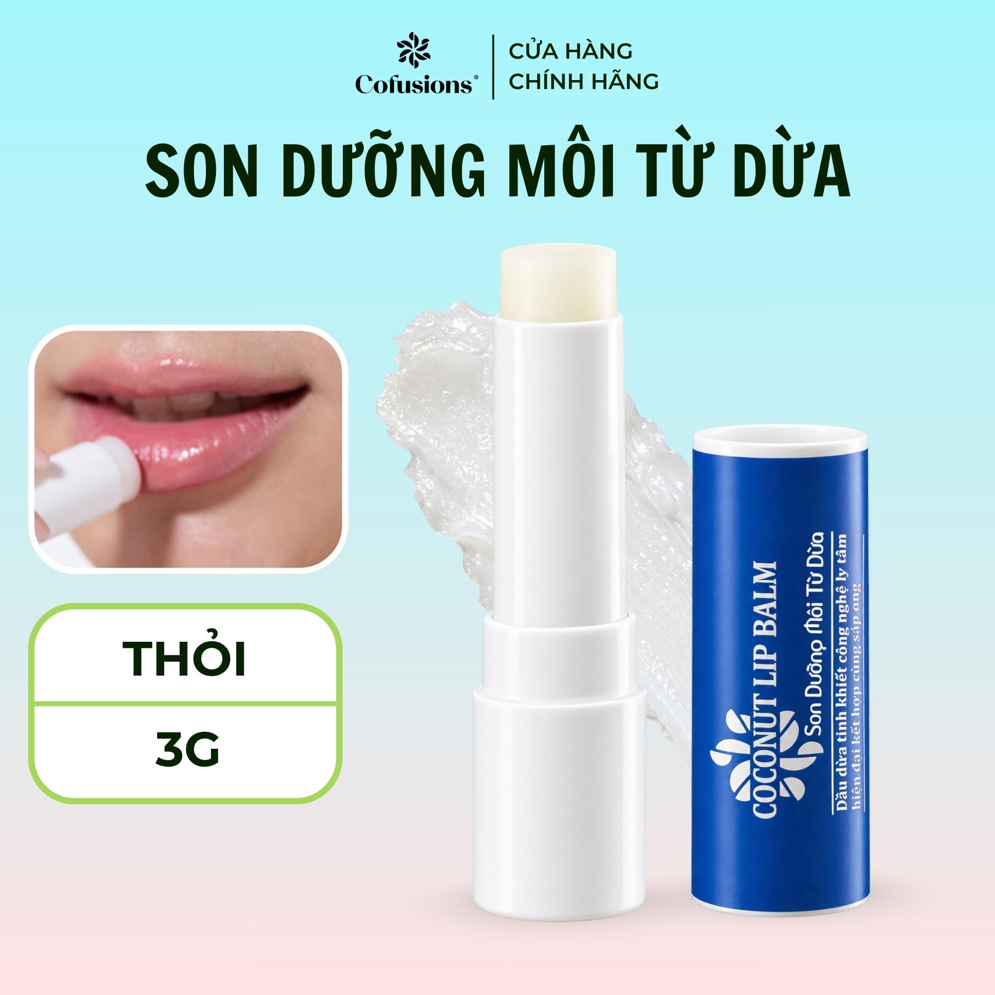 Son Dưỡng Môi Từ Dừa Cofusions 3g - Coconut Lip Balm - Dưỡng Ẩm Môi - Hương Bạc Hà